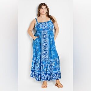 City Chic Blue Floral Maxi Dress Boho Summer Vacation Resortwear Large